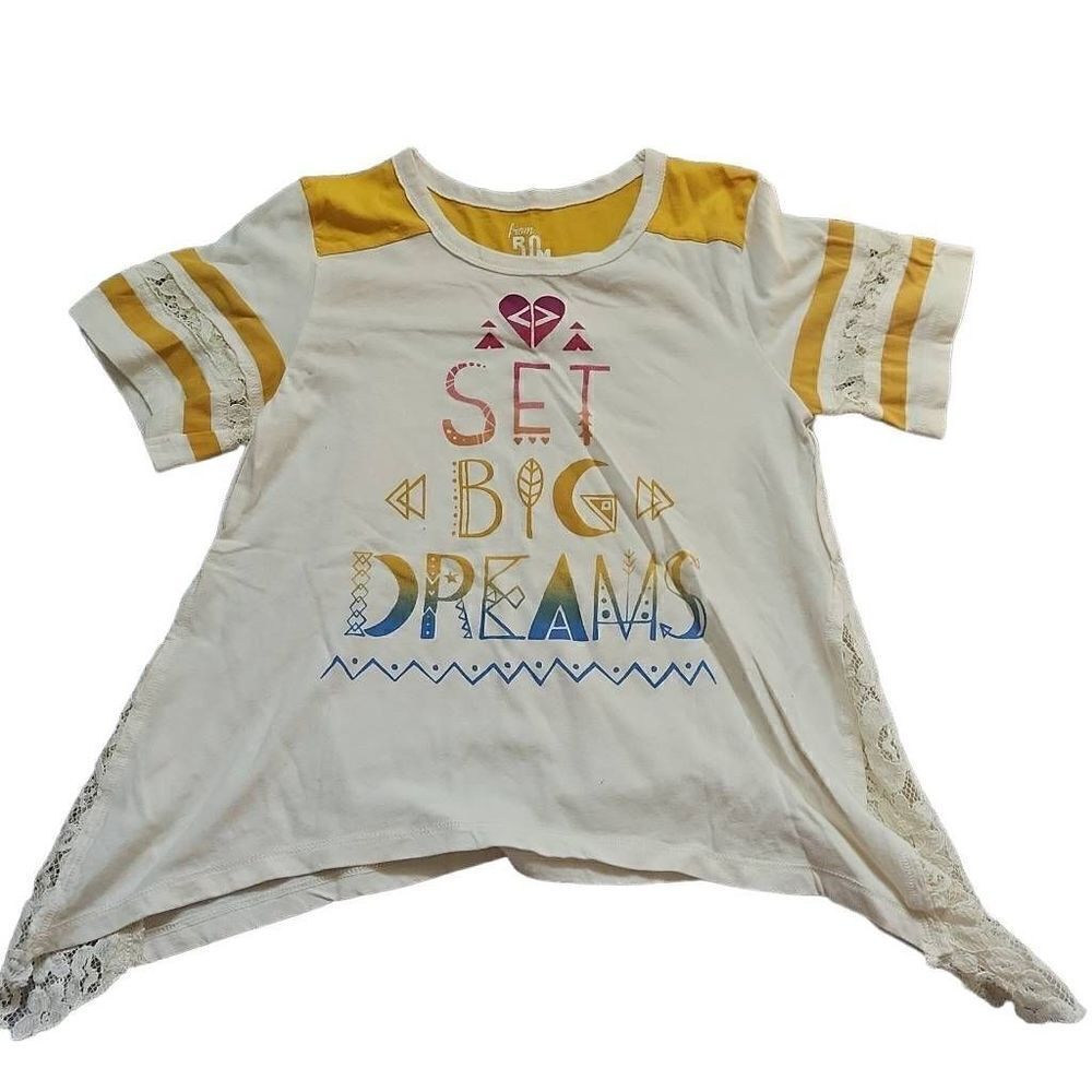 Ruum Girls Size 5/6 Ivory Yellow Lace Set Big Dreams T-shirt